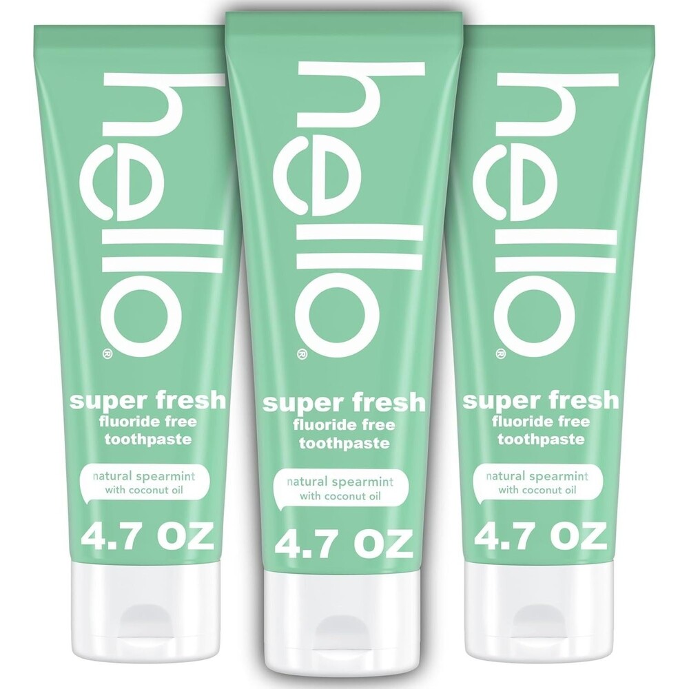 3-Pack Hello Super Fresh Fluoride Free Toothpaste Natural Spearmint 4.7 oz